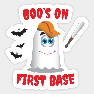 Boo's on First Base Funny Halloween Sticker